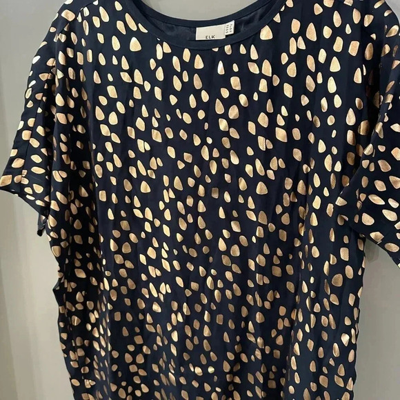 ELK Shift Dress Blue and Gold Foil Droplet Polka Dot Print Size US 6 - Picture 4 of 5